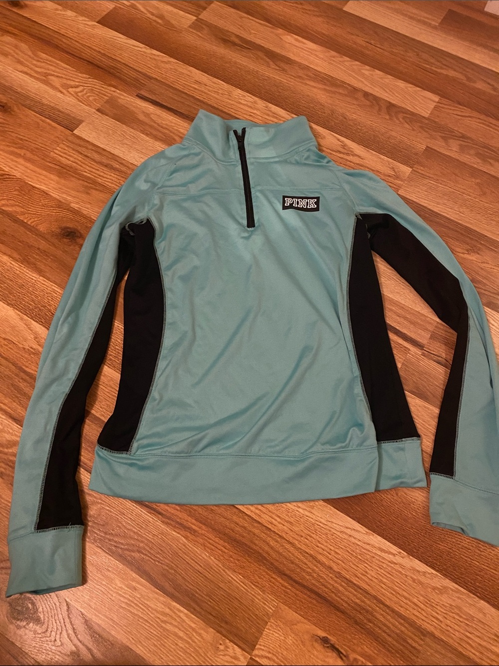 PINK Victoria's Secret Teal and Black Quarter-Zip